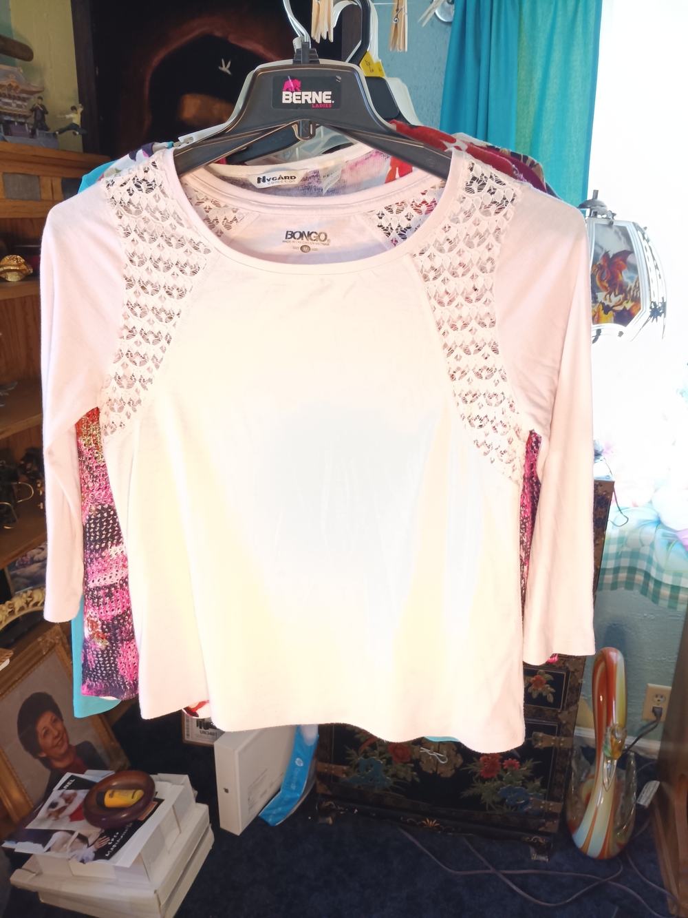 BONGO Women's Pink Lace-Accent Scoop Neck Top